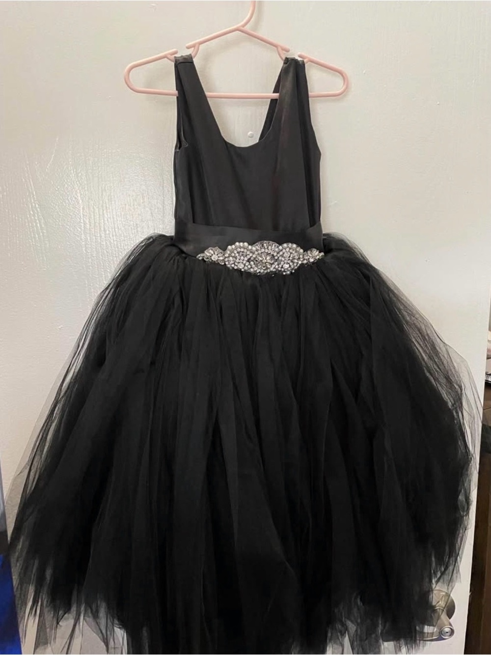 Formal Black Tulle Dress for Littlw Girl with Rhinestone Waist Accent